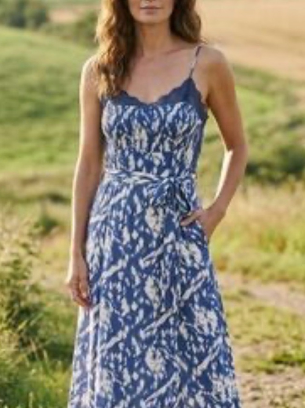 White Birch Plus XL Blue Lace-Trim Tie-Waist Maxi Dress NWOT